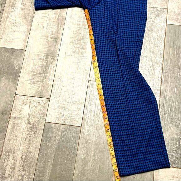 Vtg 60s 70s Houndstooth Blue Black Houndstooth Knit High Waist Stretch Pant M - Picture 5 of 13